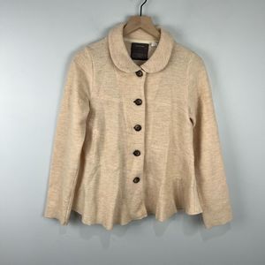 Anthropologie Guinevere Beige 100% Merino Wool Button Sweater Jacket M